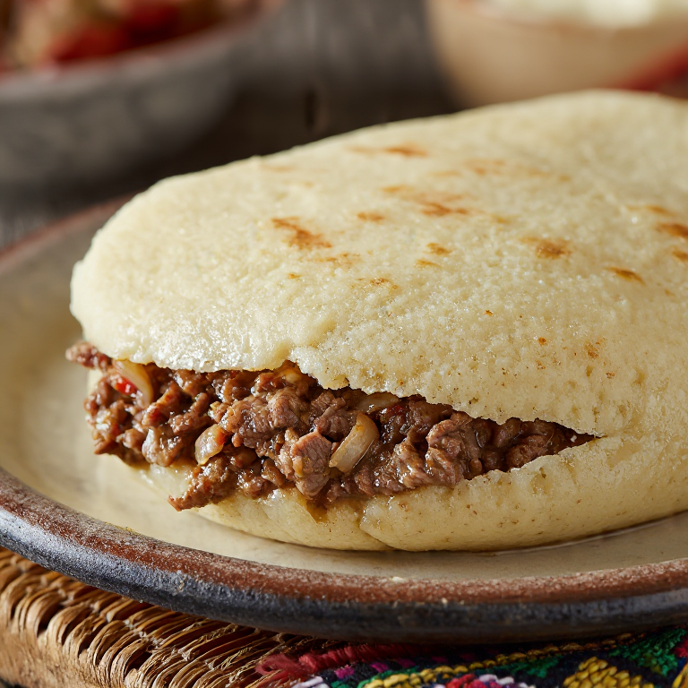 Arepa rellena al estilo pastrmajlija de Štip