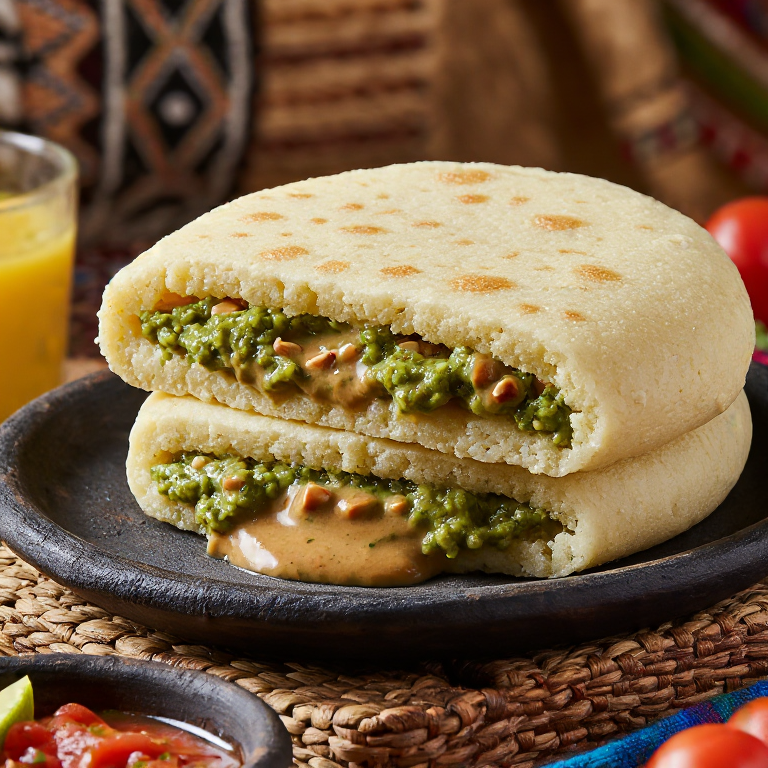 Arepa Rellena de Ndiwo (Estofado de Verduras con Maní al Estilo Malawi)