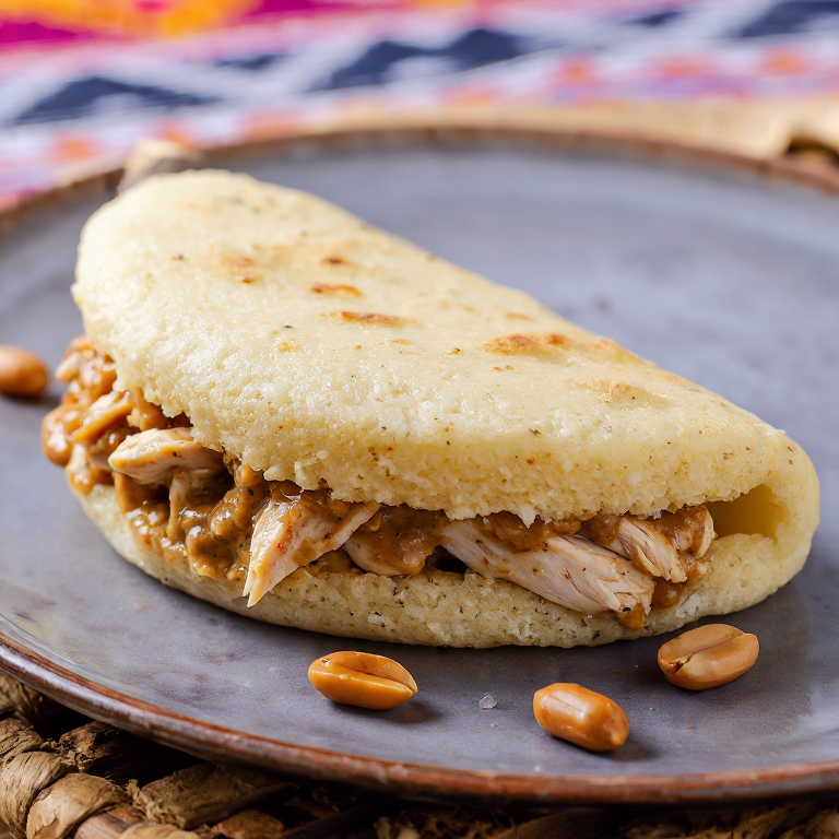 Arepa Lilongwe: Arepa rellena de pollo en salsa de maní (Nkhuku ndi Dowe)