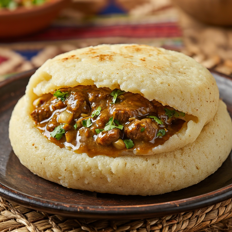 Arepa de Mafé (Arepa Rellena de Estofado de Maní al Estilo Maliense)