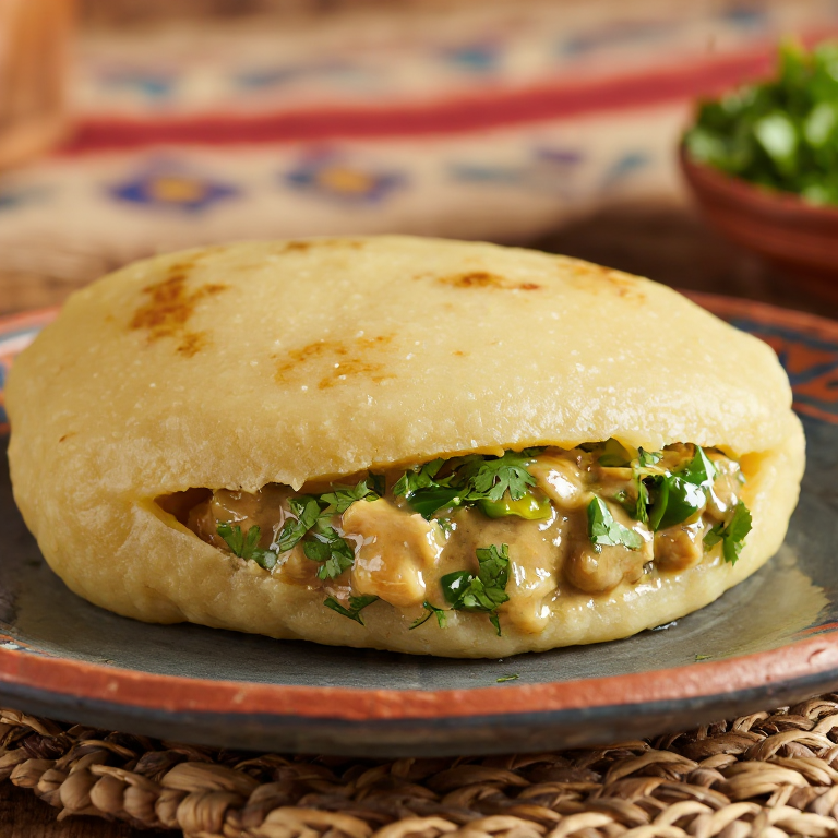 Arepa Bamako: Arepa Rellena de Pollo en Salsa de Maní