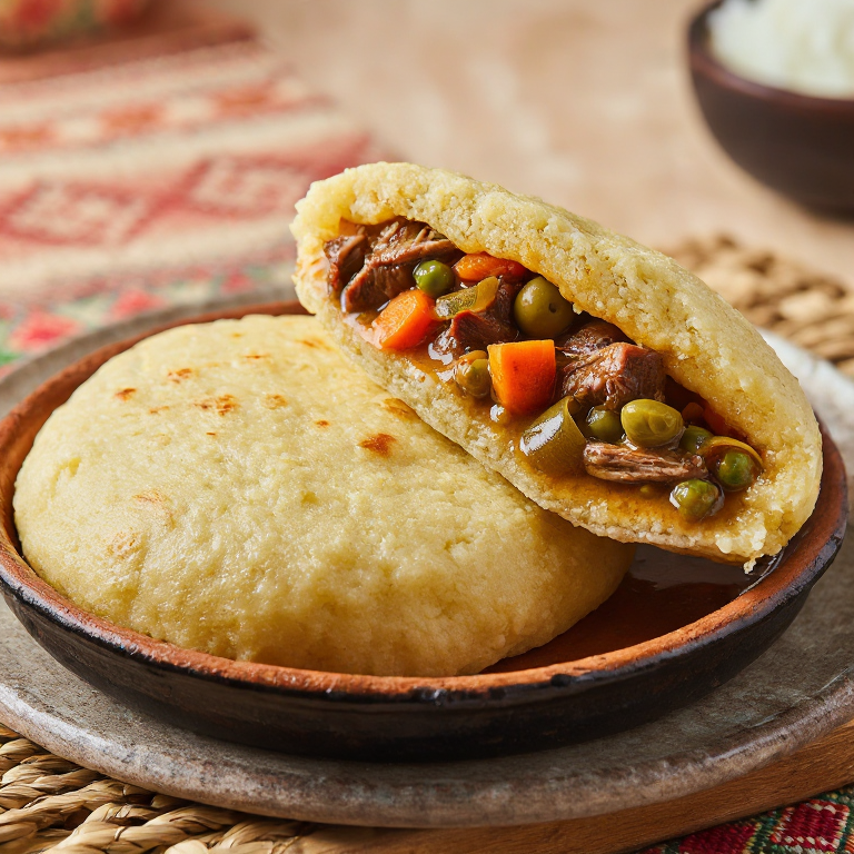Arepa Rellena de Stuffat tal-Fenek (Estofado de Conejo Maltés)