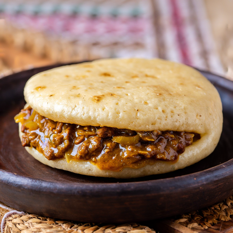 Arepa Mauritaniana: Mechoui de Cordero con Salsa de Maní y Cebolla Caramelizada