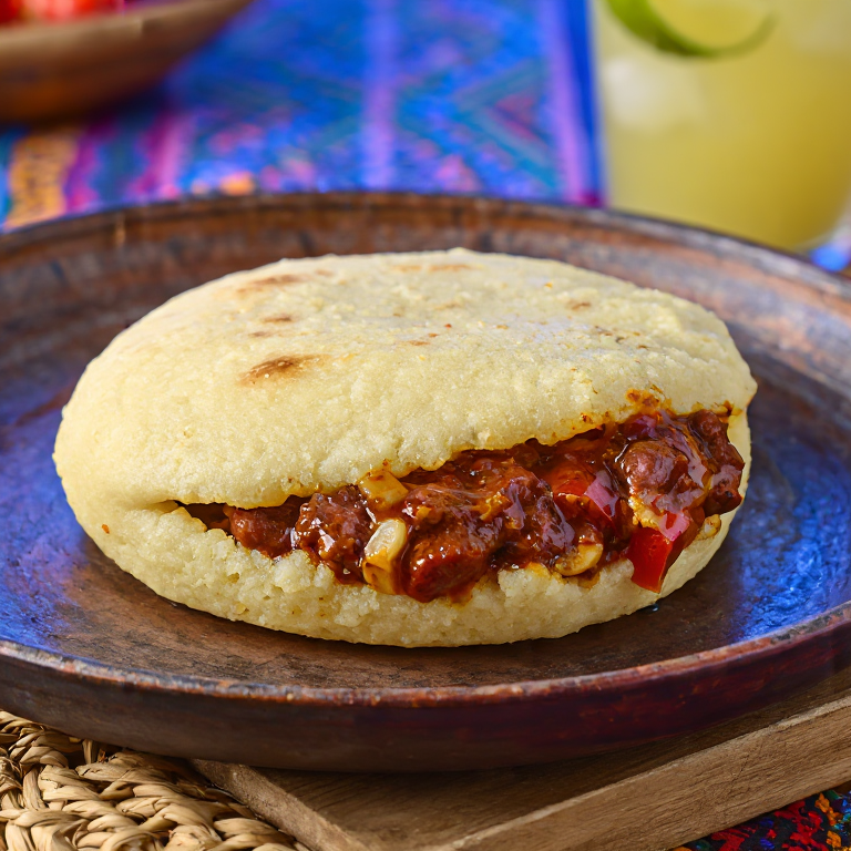 Arepa Rellena de Rougaille de Salchichas (Mauricio)