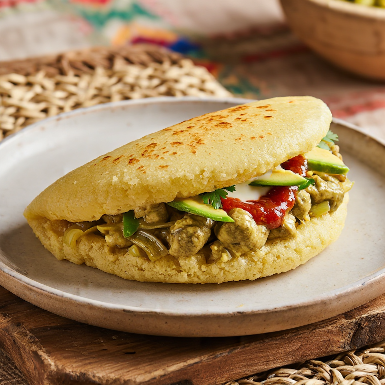Arepa de Machaca con Huevo al Estilo Guadalupe y Calvo