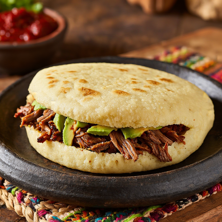Arepa Sonorense de Carne Asada con Salsa de Chiltepín