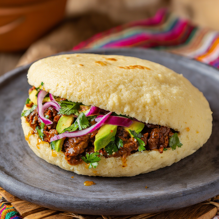Arepa de Barbacoa de Chivo al Estilo Mixteco