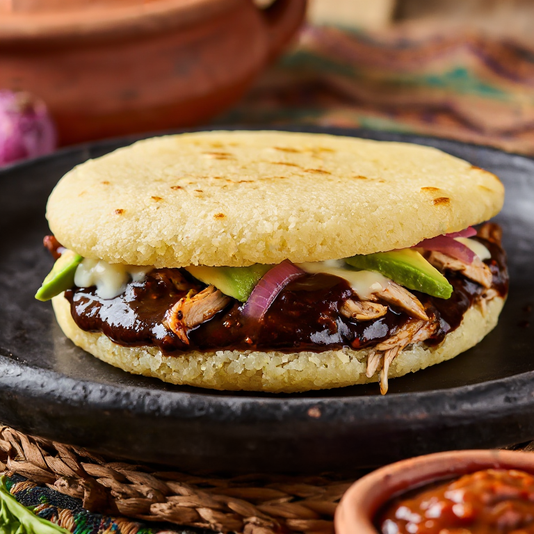 Arepa de Mole Negro Oaxaqueño con Pollo (Inspirada en Santiago Yaveo)