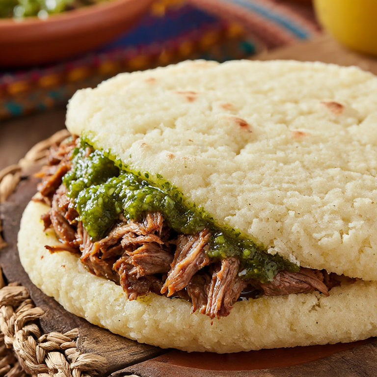 Arepas al Estilo Xalatlaco: Barbacoa de Borrego con Salsa Verde