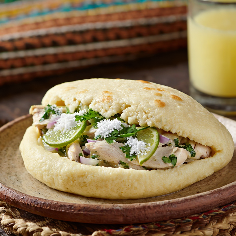 Arepa de Pollo Kelaguen con Coco y Lima