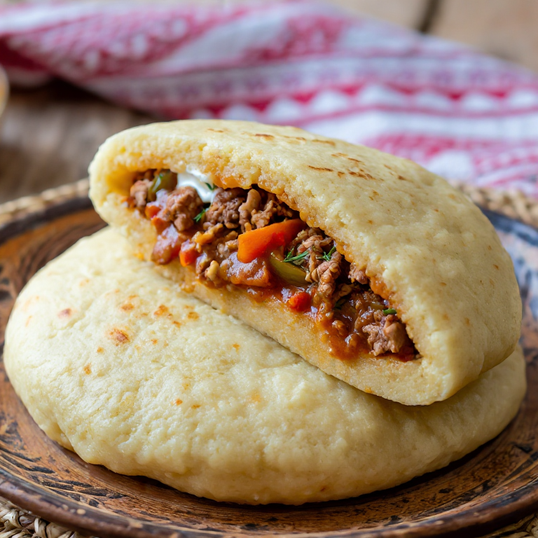 Arepa rellena de tocana de cerdo moldava