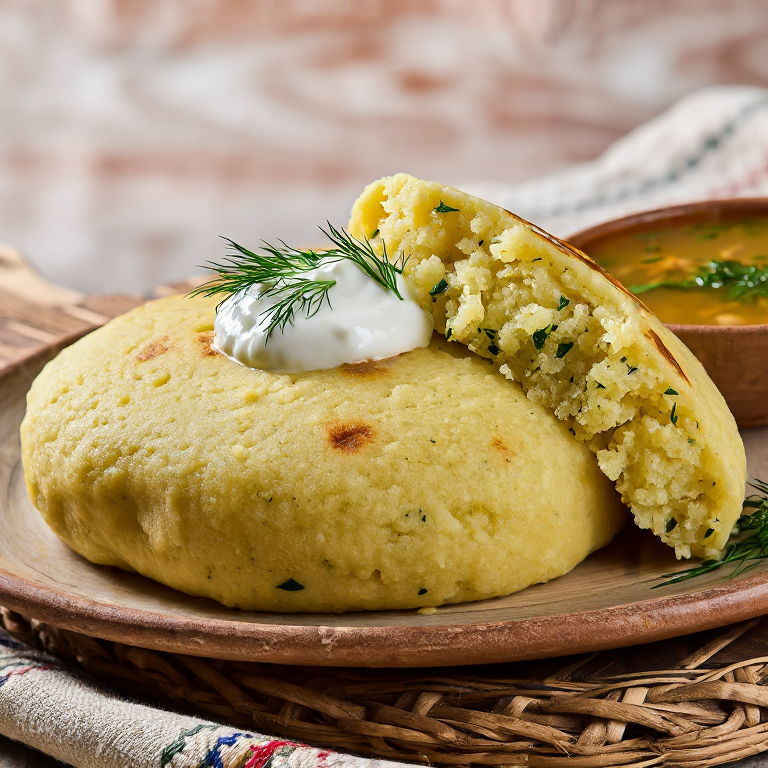 Arepa de Zeamă (Arepa Condimentada con Eneldo y Crema Agria)