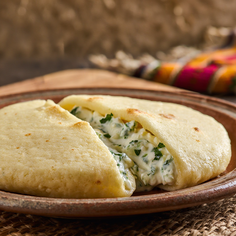Arepa Moldovenească: Mămăligă Relleno de Brânză y Crema Agria