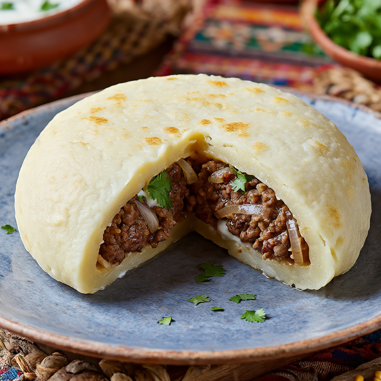 Arepa Estilo Khuushuur: Relleno de Cordero y Cebolla