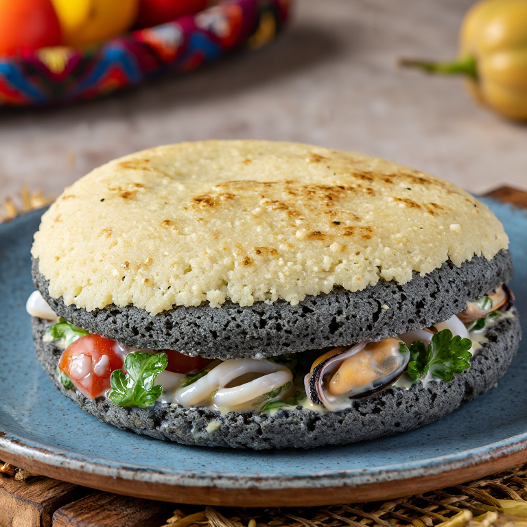 Arepa Negra de Mariscos al Estilo Bar | Receta Fusión Montenegro