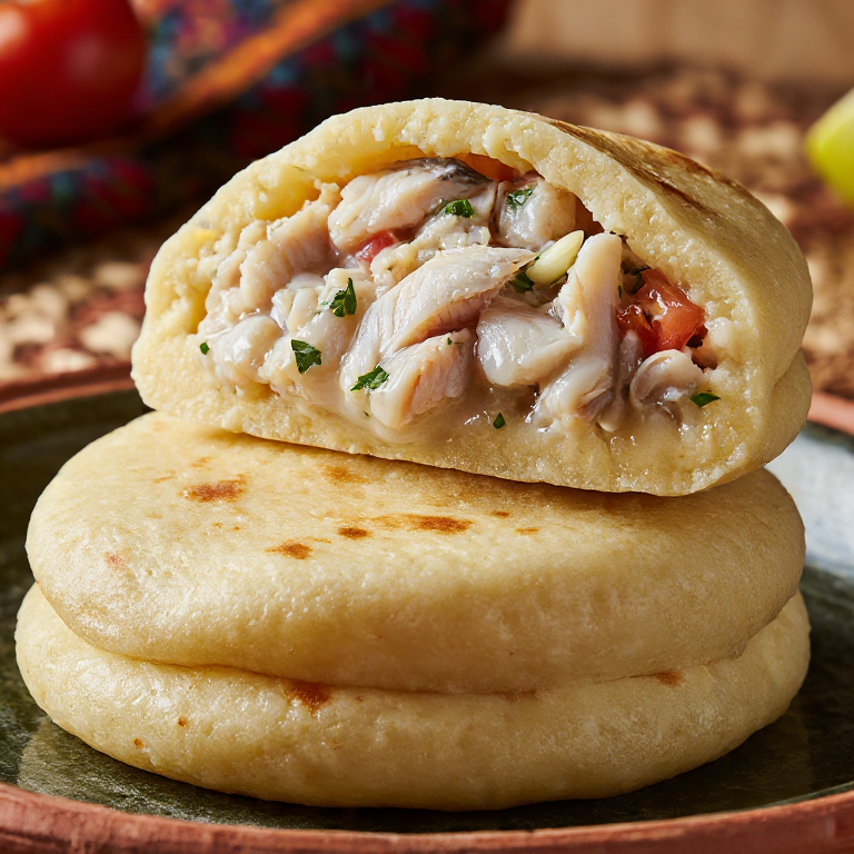 Arepa de Brudet Budvanski: Arepa rellena de guiso de pescado montenegrino