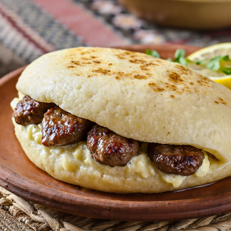 Arepa Rellena de Ćevapi al Estilo de Podgorica