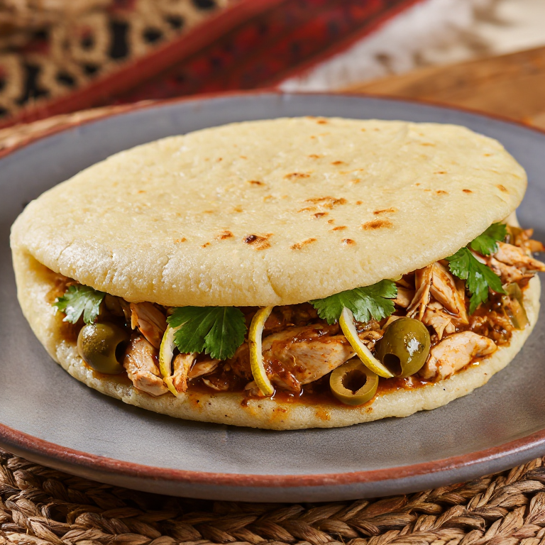 Arepa de Pollo Tagine con Limón Confitado y Aceitunas
