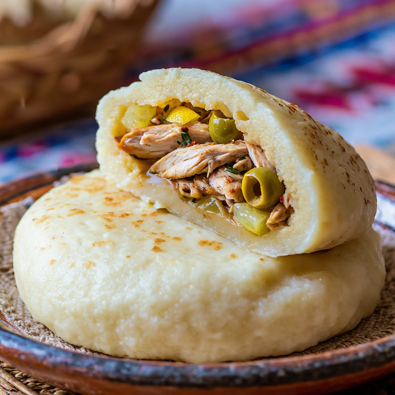 Arepa de Tagine de Pollo con Limón Confitado y Aceitunas