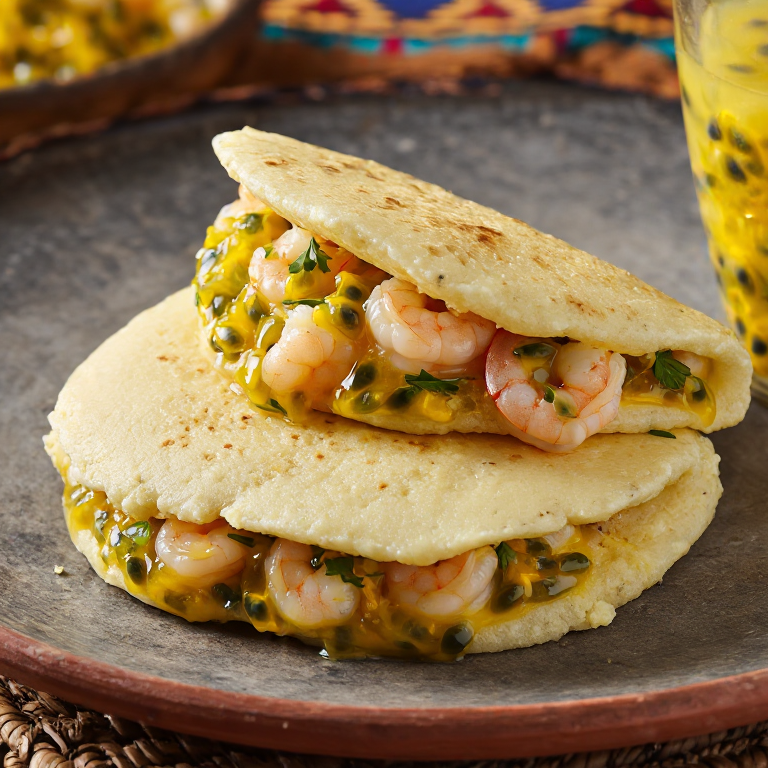 Arepa de Gambas al Piri-Piri con Ensalada de Mango y Coco