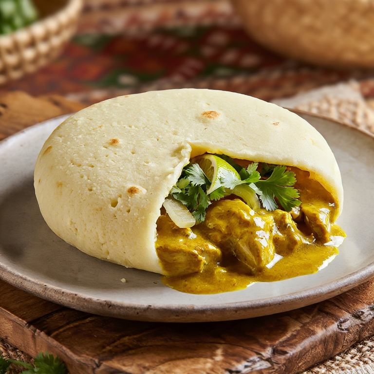 Arepa Rellena de Curry de Pollo Birmano (Inspirada en Bhamo)