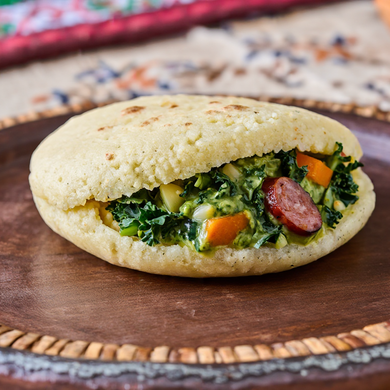 Arepa Holandesa con Relleno de Stamppot y Salchicha Ahumada