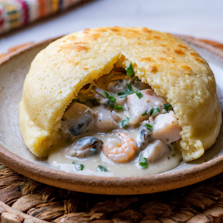 Arepa Rellena de Chowder de Mariscos de Dunedin