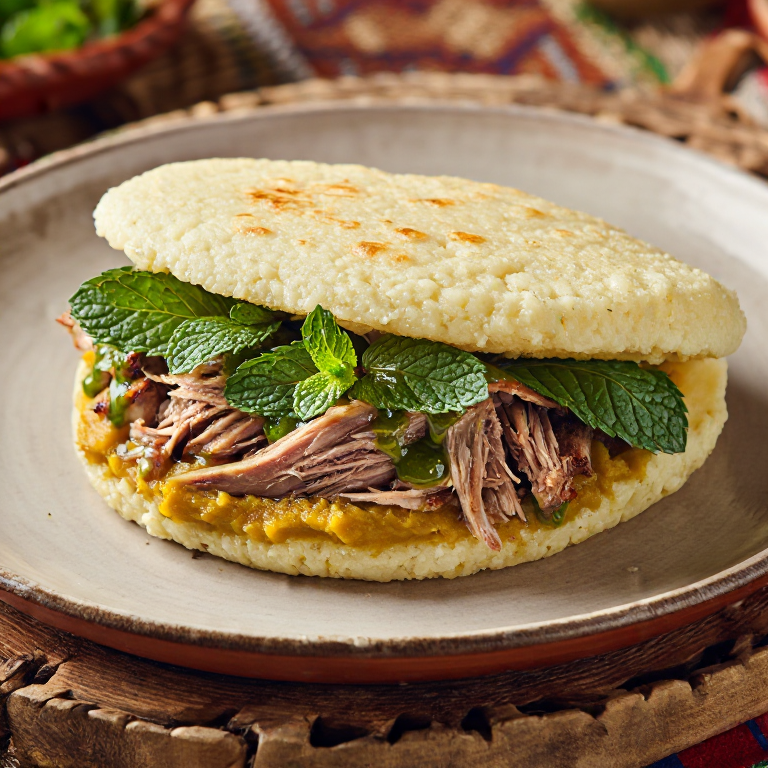 Arepa Kiwi de Cordero Asado con Kumara y Menta
