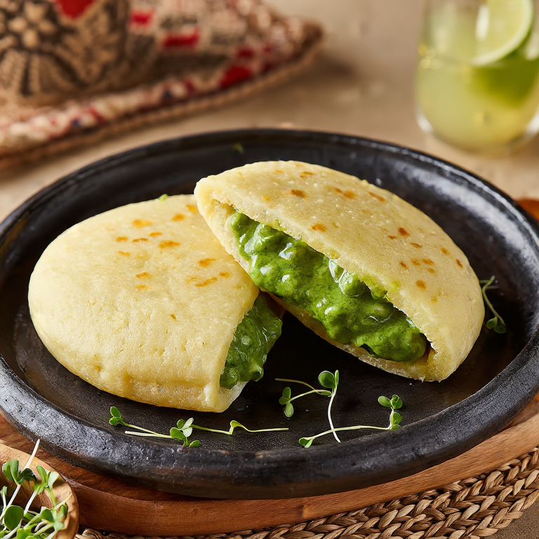 Arepa de Vieiras con Salsa de Kawakawa (Inspirada en Tauranga)