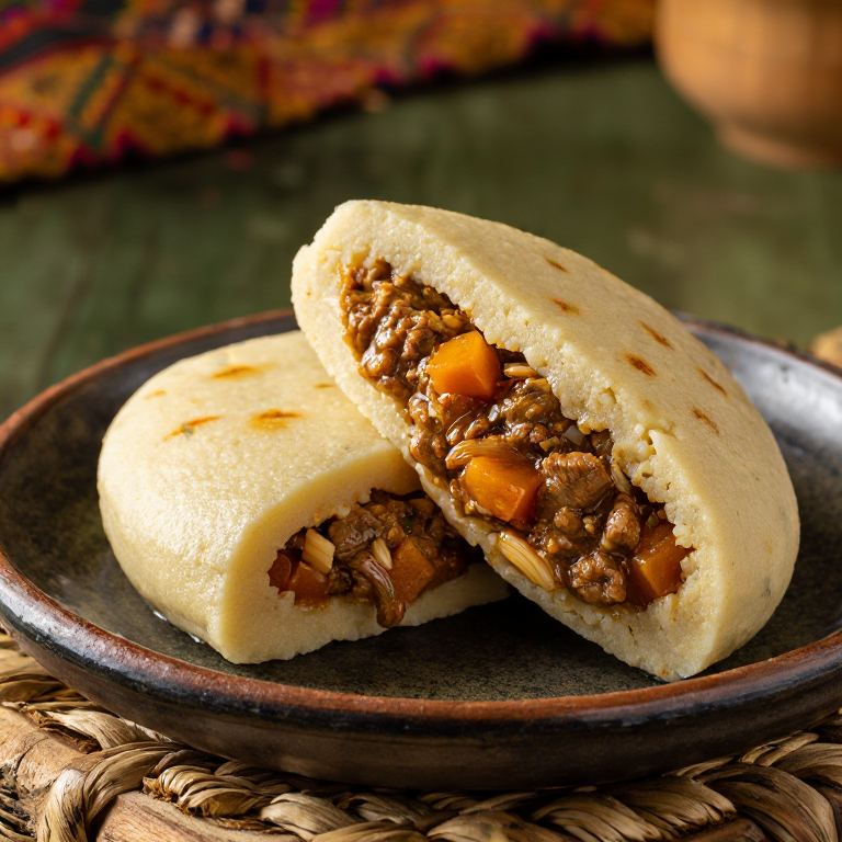 Arepa rellena de cordero y kumara al estilo Waitakere