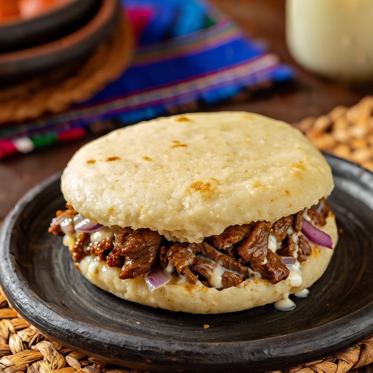 Arepa de Carne de Camello Asada con Salsa de Maní (Inspirada en la cocina tuareg de Agadez)