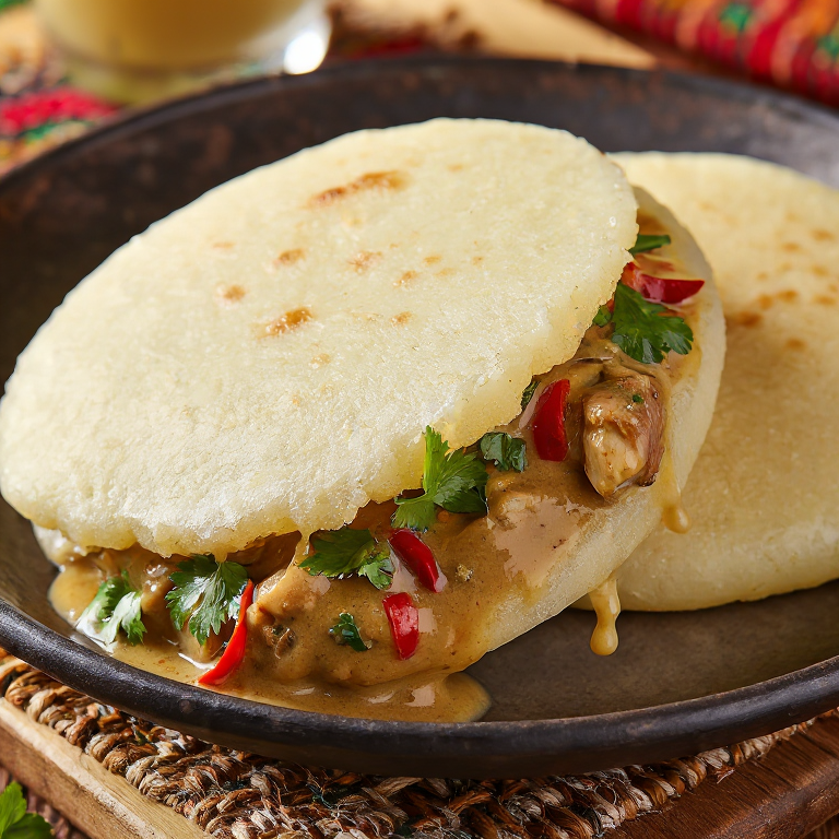Arepa de Pollo en Salsa de Maní (Mafe)