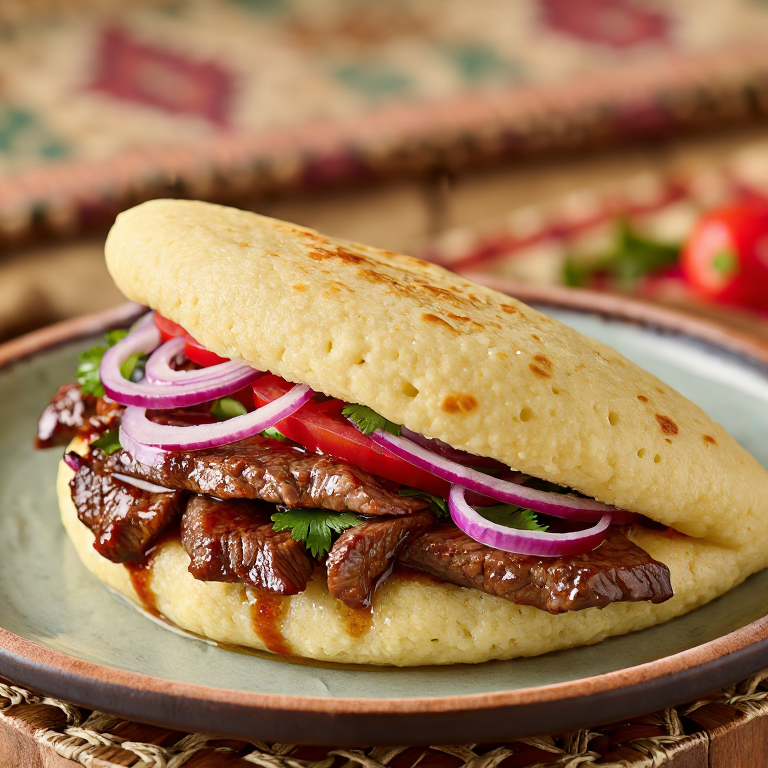 Arepa de Suya (Arepa Rellena de Carne Especiada Nigeriana)