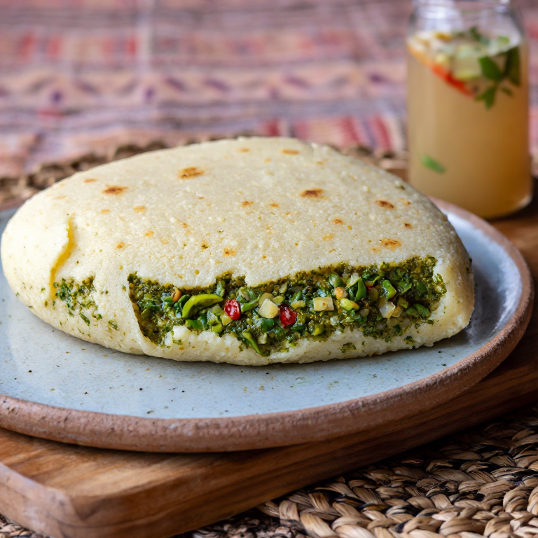Arepa de Ofe Oha (Arepa nigeriana con sabor a sopa de hojas Oha)