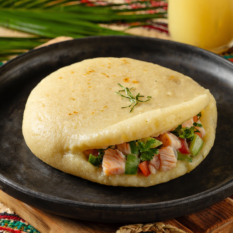 Arepa Rellena de Ika Mata (Pescado Marinado en Leche de Coco)