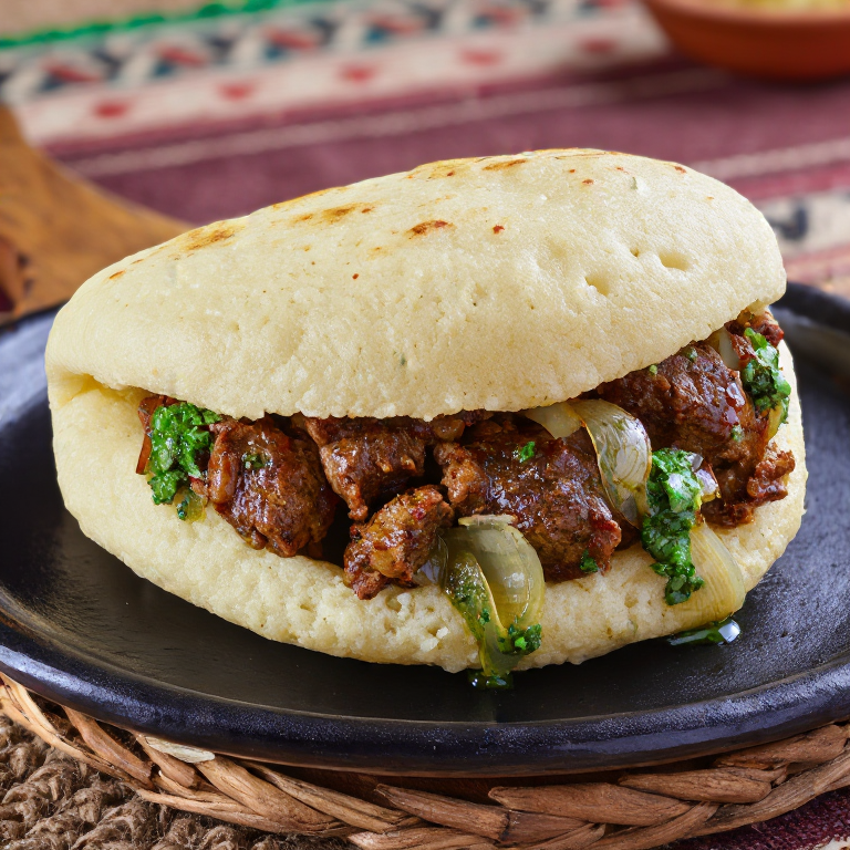 Arepa de Chapli Kebab (Arepa Rellena con Kebab Especiado Pakistaní)