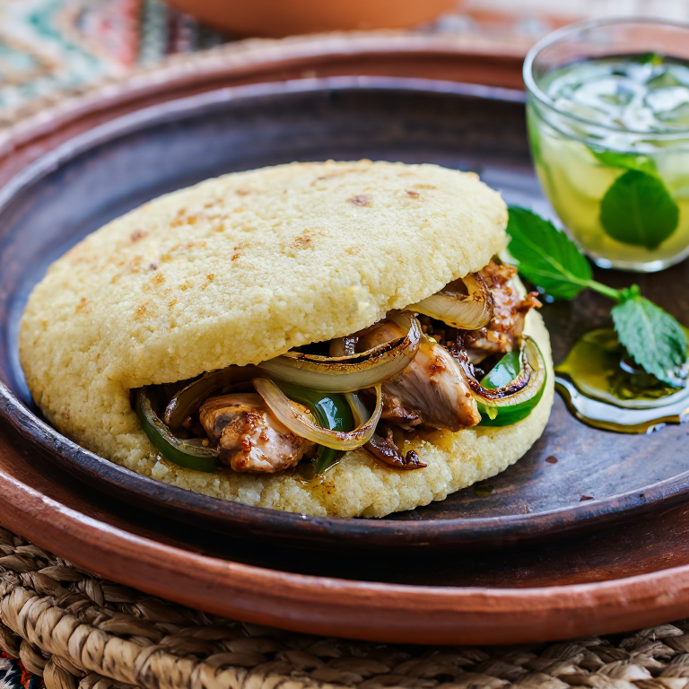 Arepa Musakhan: Pollo con Sumac y Cebolla Confitada