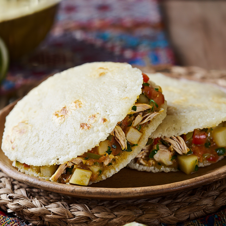 Arepa de Sancocho Veragüense (Panamanian Chicken Stew Arepa)