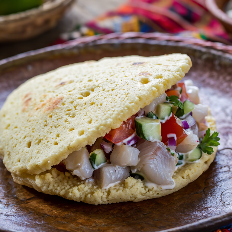 Arepa de Kokoda (Ceviche de Pescado Papua)