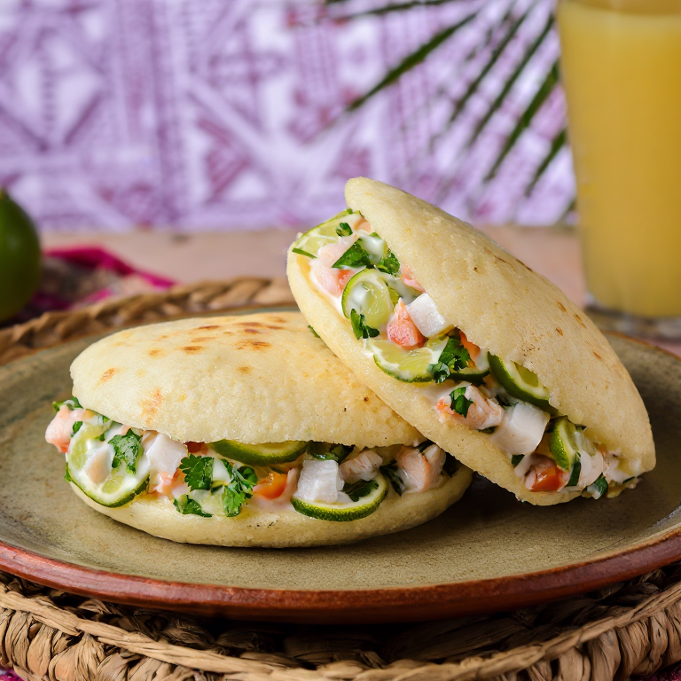 Arepa Kokoda (Arepa Rellena de Pescado Marinado al Estilo de Papúa Nueva Guinea)