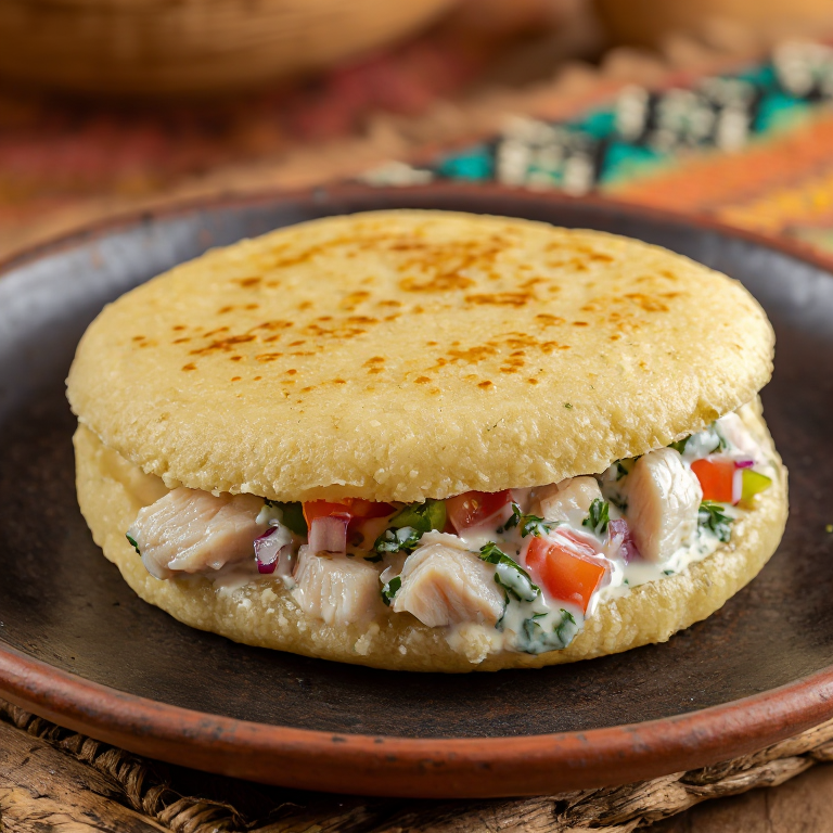 Arepa rellena de kokoda (pescado marinado en lima y crema de coco)
