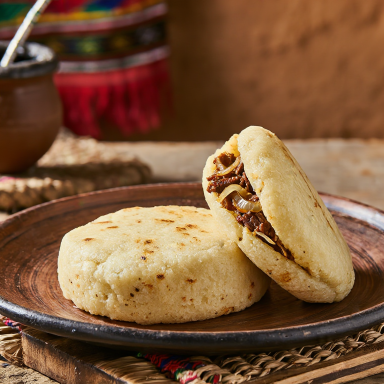 Arepa de Chipa Rellena con Carne Asada