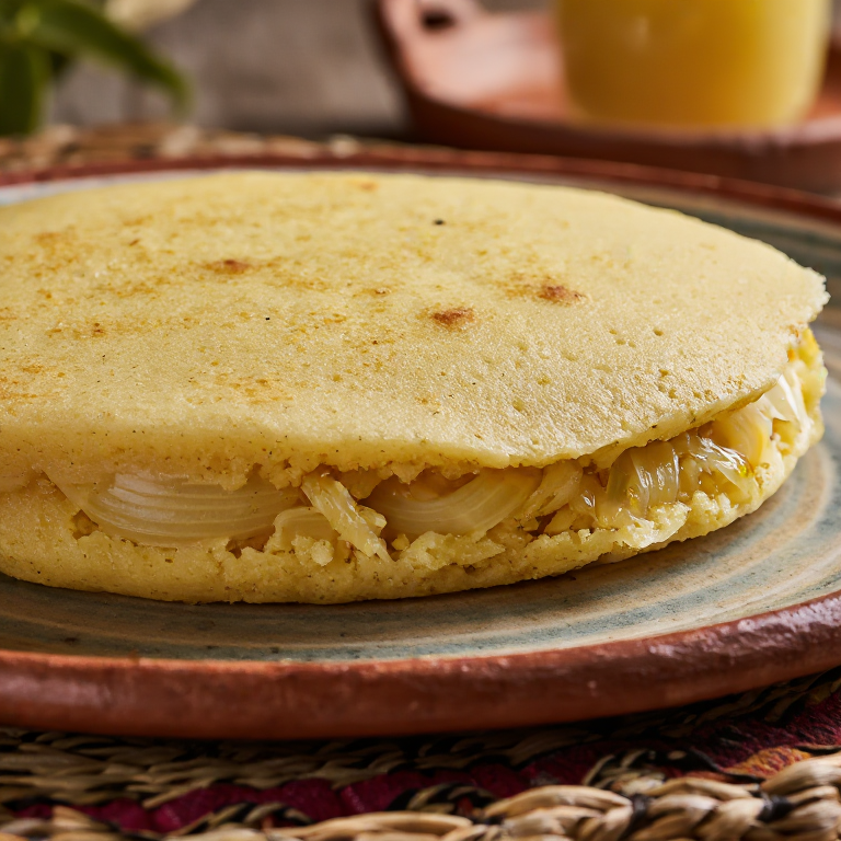 Arepa de Sopa Paraguaya (Arepa de Queso y Cebolla Caramelizada)