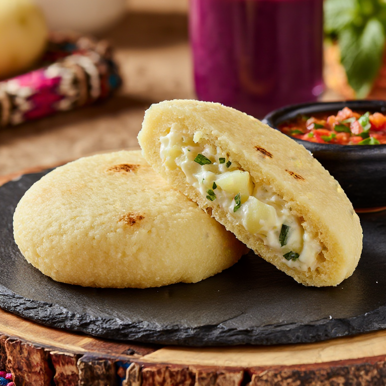 Arepa de Quinua con Relleno Cremoso de Papa y Queso (Inspirada en la Sopa de Quinua de Puno)
