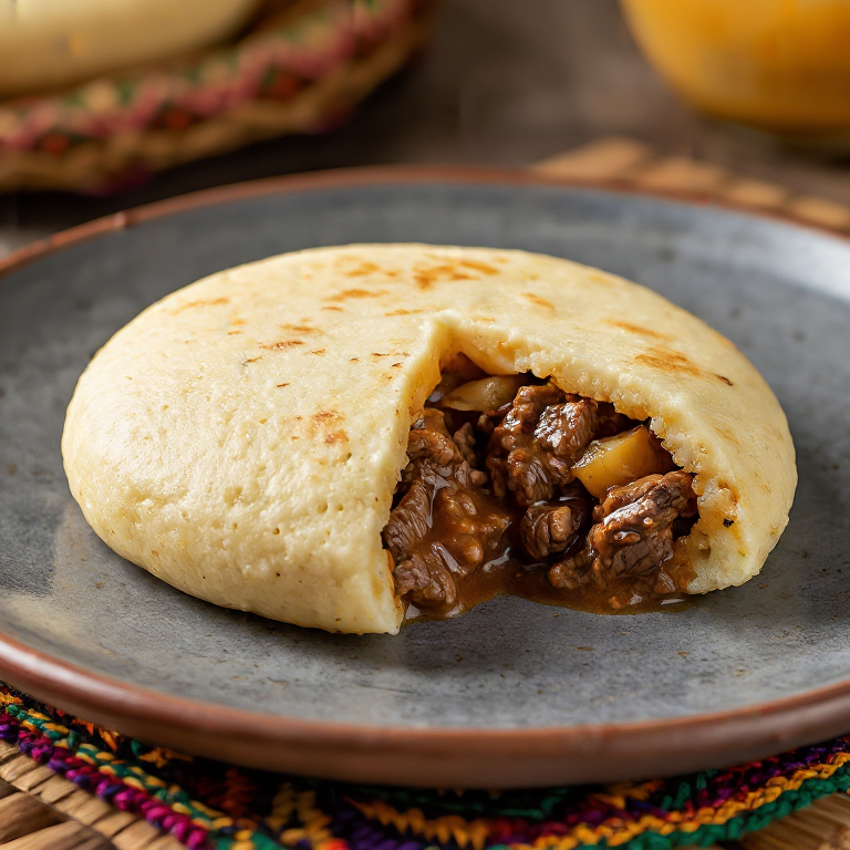 Arepa Rellena de Carne Guisada Puertorriqueña