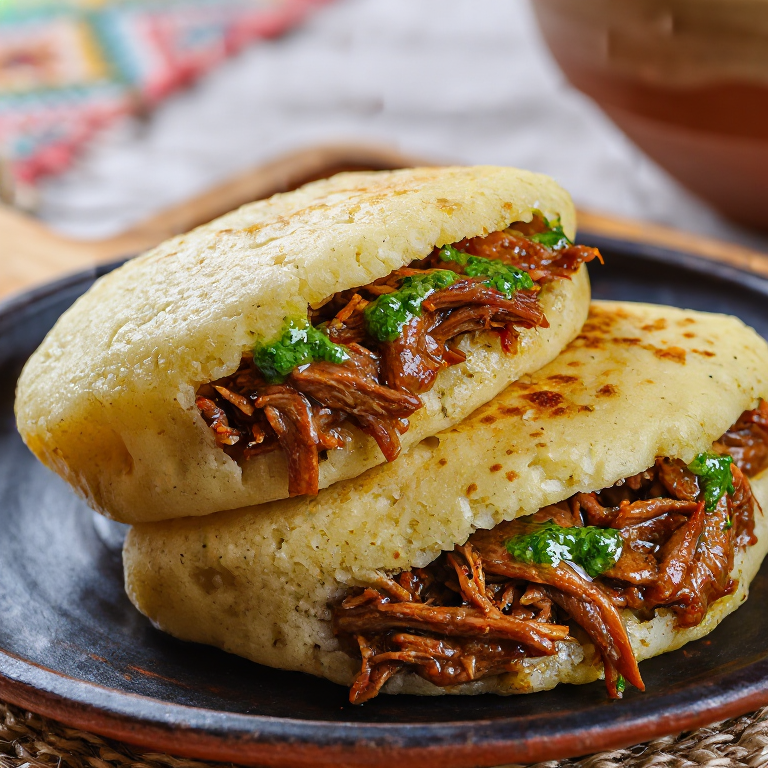 Arepa de Pernil al Horno con Mojo de Ajo
