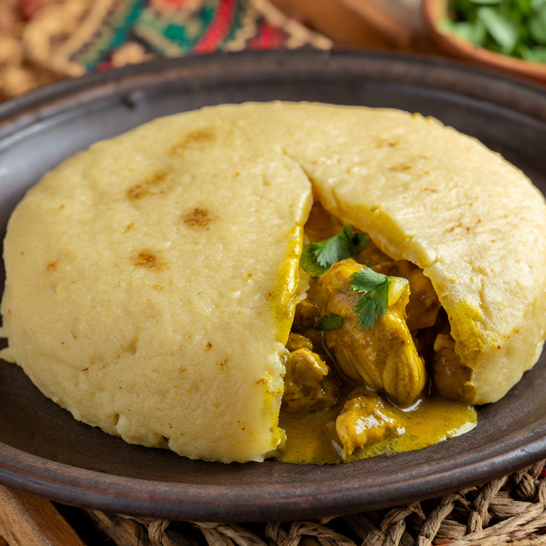 Arepa de Cari Poulet (Curry de Pollo de la Reunión)