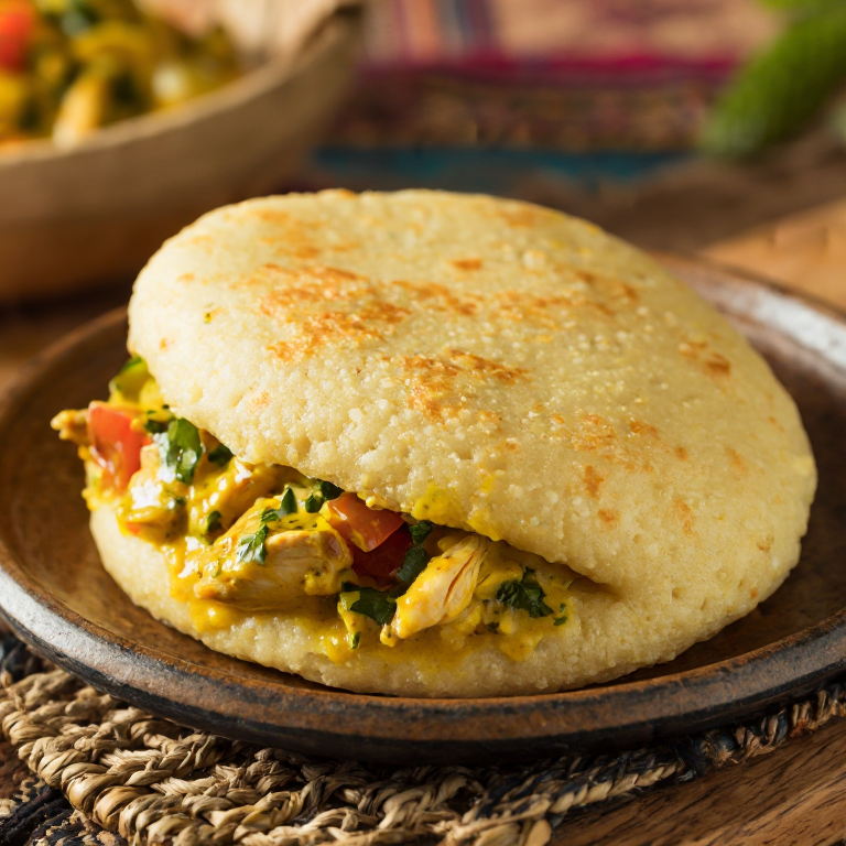 Arepa rellena de cari de pollo