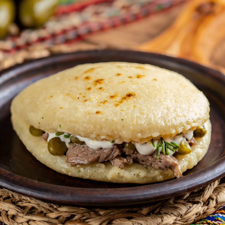 Arepa con Mici (Arepa rellena de carne al estilo rumano)