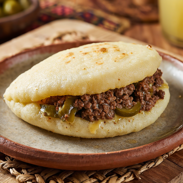 Arepa Mititei: Arepa Rellena de Carne Picada al Estilo de Craiova